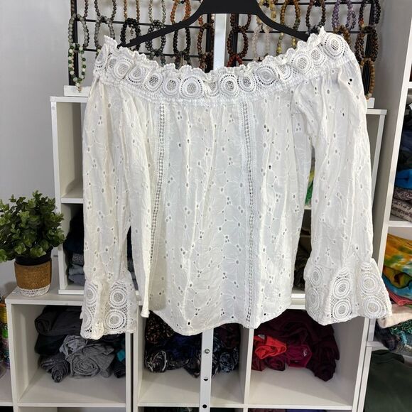 SURF G*PSY White Lace Off-Shoulder Top size small beach wear vacation cruise - Picture 4 of 5